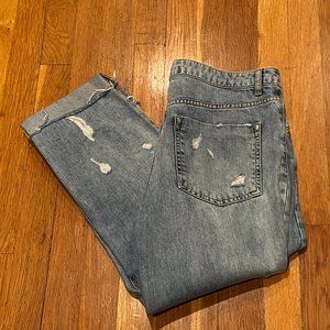 Zara Premium Wash Blue Distressed Straight Cropped Jeans